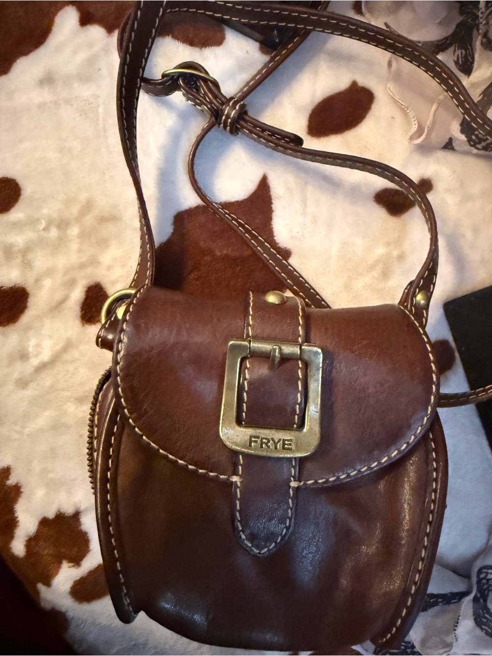 Frye Brown Leather Buckle Crossbody Bag